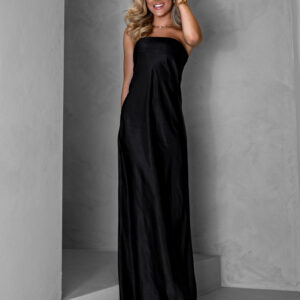 Černé dlouhé saténové lesklé šaty ABIMA Velikost: S