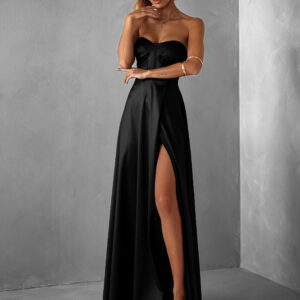 Černé dlouhé saténové šaty GYBRAL s korzetem Velikost: ONESIZE