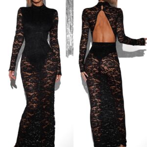 Černé dlouhé večerní krajkované šaty DUARTY s body Velikost: ONESIZE