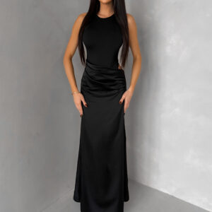 Černé elegantní saténové šaty VELMORO s body Velikost: ONESIZE