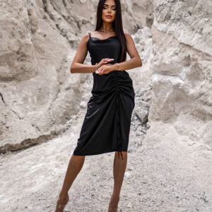 Černé elegantní šaty STELLAR s řasením