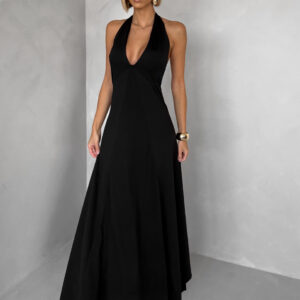 Černé společenské dlouhé šaty NORELIE s výstřihem Velikost: ONESIZE