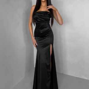 Černé společenské saténové korzetové dlouhé šaty ZONTIRE Velikost: ONESIZE