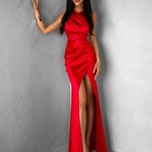 Červené dlouhé společenské šaty PULONA s rozparkem Velikost: ONESIZE