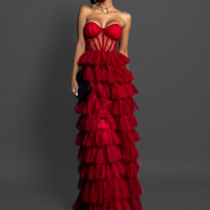 Červené korzetové šaty ARIADNA s volánky Velikost: L