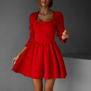 Červené vypasované šaty QUANG s dlouhým rukávem Velikost: S/M