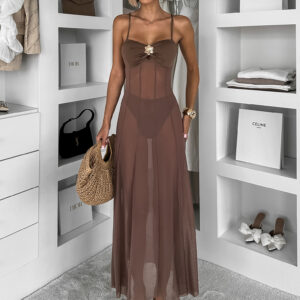Hnědé průhledné dlouhé šaty EMVARK Velikost: S/M