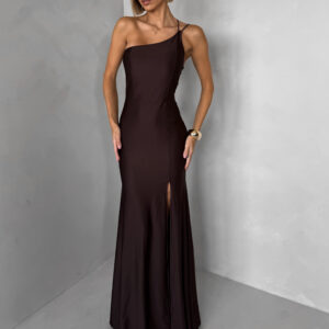 Hnědé společenské dlouhé šaty GAREVIA s rozparkem Velikost: ONESIZE