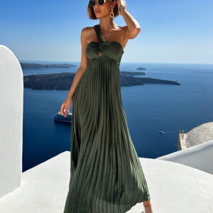 Khaki elegantní šaty TOKIA přes jedno rameno Velikost: ONESIZE