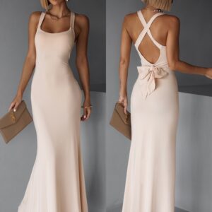 Krémové elegantní dlouhé šaty NELINA Velikost: M/L