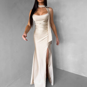 Krémové společenské dlouhé šaty BELUNA Velikost: ONESIZE