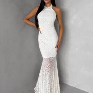 Krémové společenské krajkové dlouhé šaty KRETONA Velikost: M/L