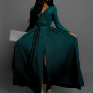 Petrolejové dlouhé šaty JOELLIAN s dlouhým rukávem Velikost: ONESIZE