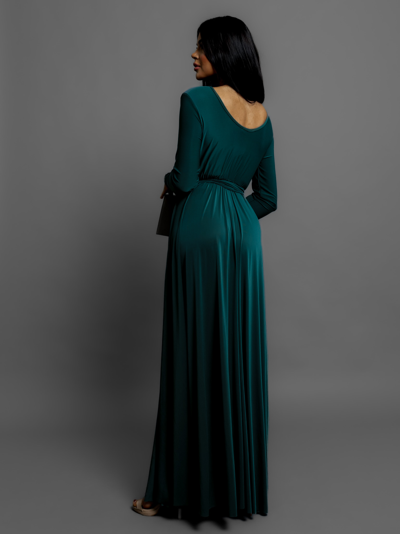 Petrolejové dlouhé šaty JOELLIAN s dlouhým rukávem Velikost: ONESIZE - Obrázek 3