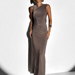 Šedohnědé elegantní dlouhé šaty ARNIA Velikost: ONESIZE