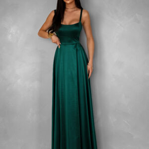 Smaragdové dlouhé saténové šaty HELSIN na ramínka Velikost: ONESIZE