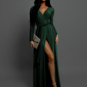 Smaragdové dlouhé večerní šaty JOELLIAN s dlouhým rukávem Velikost: ONESIZE