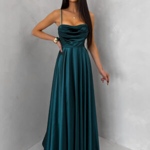 Smaragdové saténové dlouhé společenské šaty LUNOREX Velikost: ONESIZE