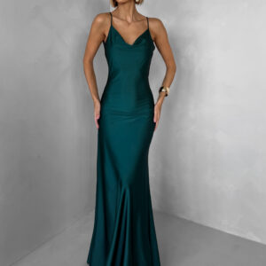 Smaragdové společenské saténové dlouhé šaty CARMIYA Velikost: ONESIZE