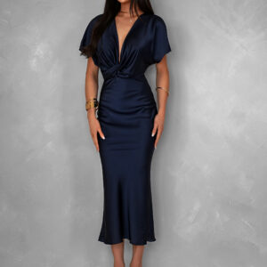 Tmavě modré saténové šaty MIRIAM Velikost: ONESIZE