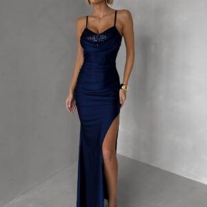 Tmavě modré společenské dlouhé šaty FAYELA Velikost: ONESIZE