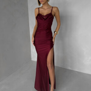 Vínové společenské korzetové dlouhé šaty FAYELA Velikost: ONESIZE