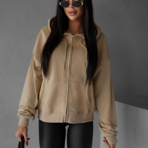 Béžová bavlněná mikina s kapucí OUTUBRO na zip Velikost: ONESIZE