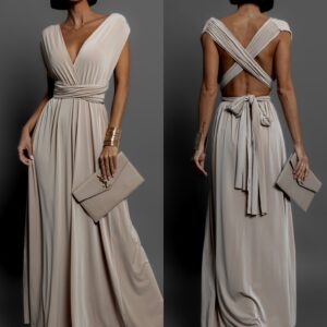 Béžové elegantní šaty BEATRICE s vázáním Velikost: ONESIZE