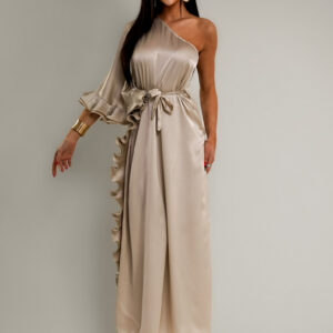 Béžové saténové šaty DORRY přes jedno rameno Velikost: ONESIZE