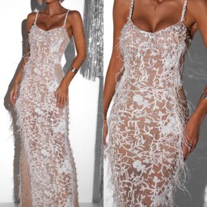 Béžové společenské luxusní šaty CHAMBA Velikost: L