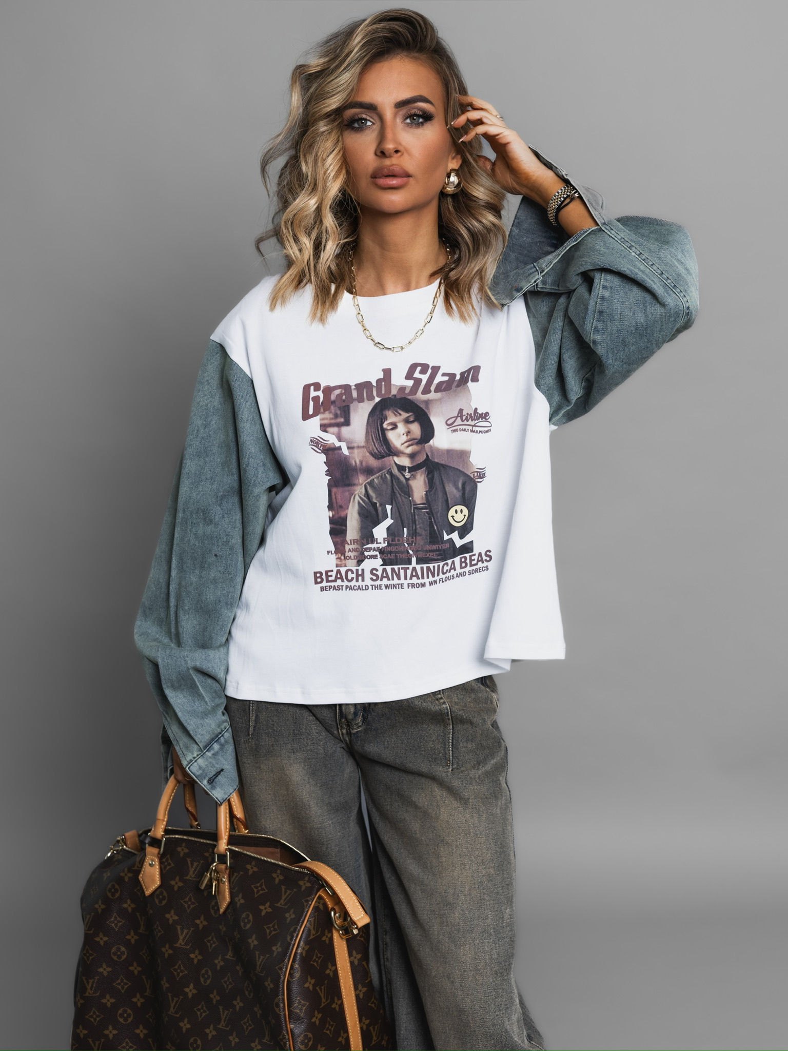 Bílá mikina LEDYN 100% bavlna s potiskem Velikost: ONESIZE