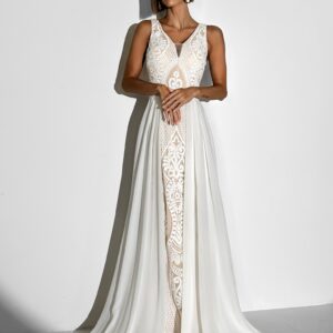 Bílé dlouhé flitrové šaty LUENNA Velikost: S