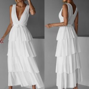 Bílé elegantní dlouhé šaty SUSANI s volánky Velikost: ONESIZE