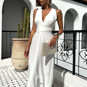 Bílé elegantní šaty DIDAC s vázáním kolem krku Velikost: ONESIZE