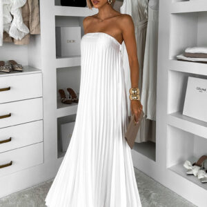 Bílé plisované dlouhé šaty AMAONA bez ramínek Velikost: ONESIZE