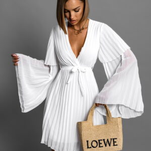 Bílé plisované krátké šaty KAROLIN na zavazování Velikost: ONESIZE