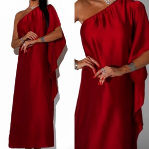 Bordó asymetrické dlouhé šaty HUDIESI Velikost: ONESIZE