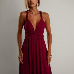 Bordó elegantní šaty BEATRICE s vázáním Velikost: ONESIZE