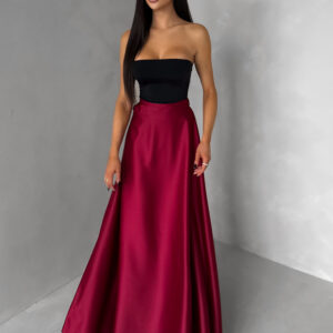 Bordó saténová zavinovací dlouhá sukně DENISSE Velikost: ONESIZE