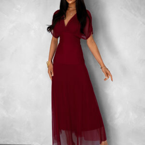 Bordó tylové dlouhé společenské šaty VOLYADA Velikost: ONESIZE