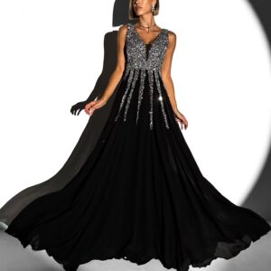 Černé dlouhé plesové šaty NASIA s flitry Velikost: M
