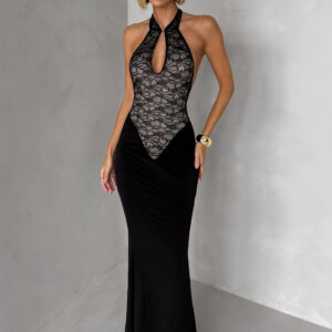 Černé elegantní krajkové dlouhé šaty VELISSA Velikost: ONESIZE