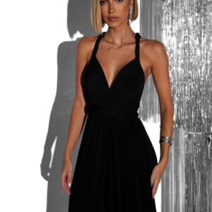 Černé elegantní šaty BEATRICE s vázáním Velikost: ONESIZE