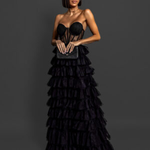 Černé korzetové šaty ARIADNA s volánky Velikost: L