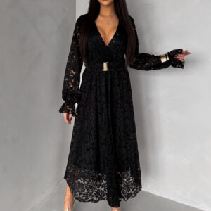 Černé krajkové společenské midi šaty LIRONDE Velikost: ONESIZE