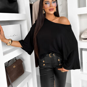 Černé oversize triko BRISK s 3/4 rukávem Velikost: ONESIZE