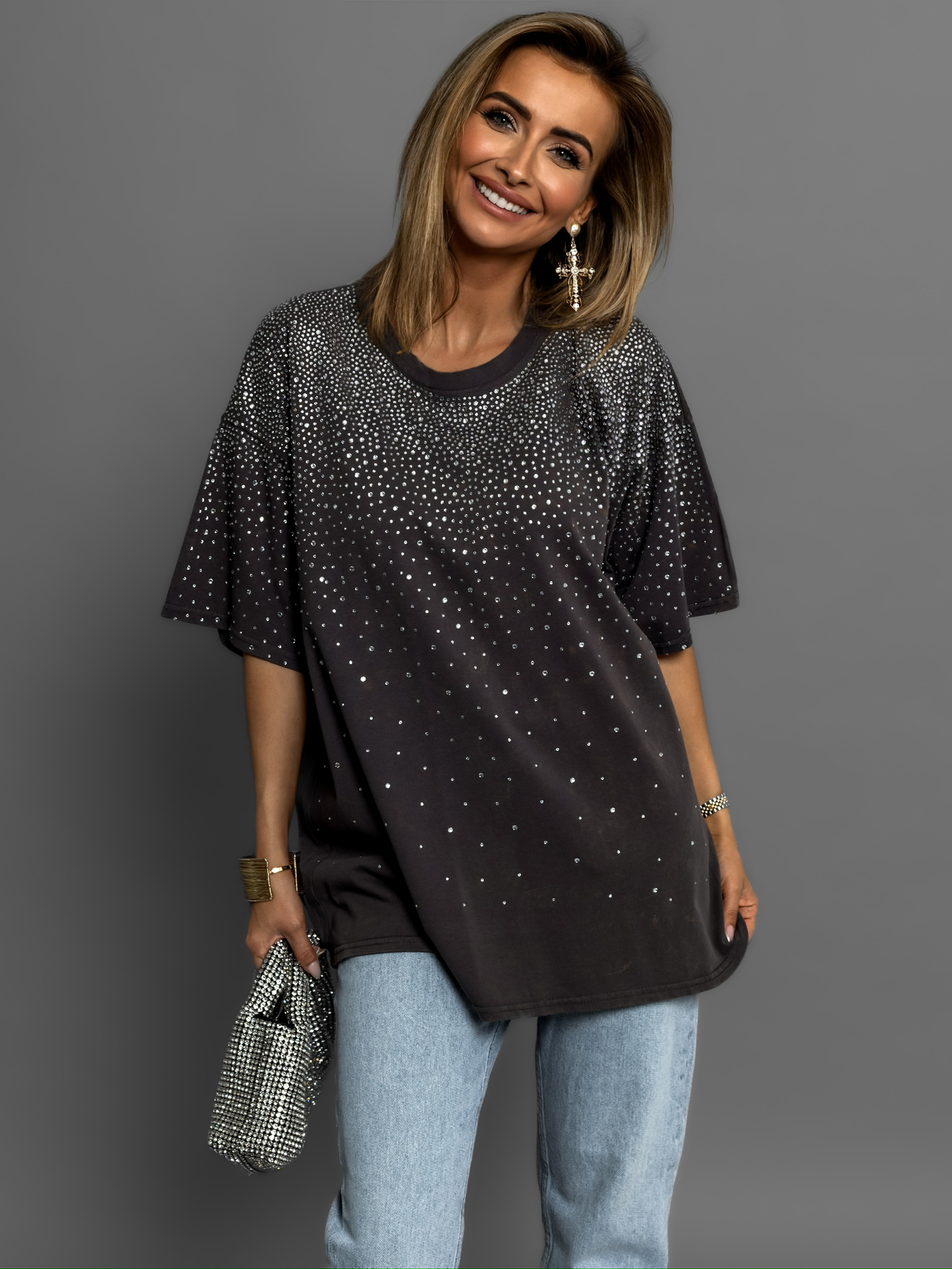 Černé oversize třpytivé tričko QURDEL Velikost: ONESIZE - Obrázek 2