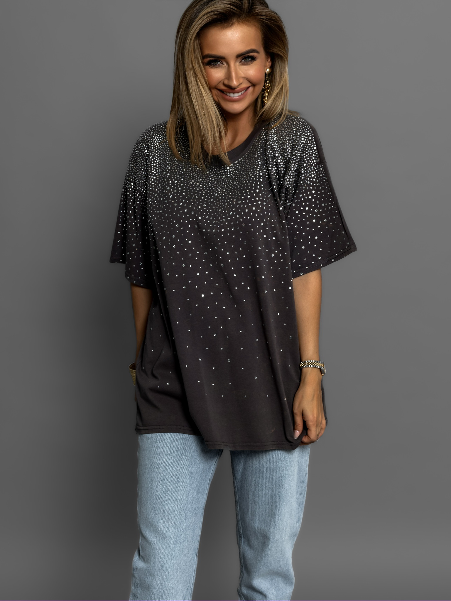 Černé oversize třpytivé tričko QURDEL Velikost: ONESIZE - Obrázek 3