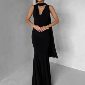 Černé společenské dlouhé šaty RAVILETA s vlečkou Velikost: ONESIZE