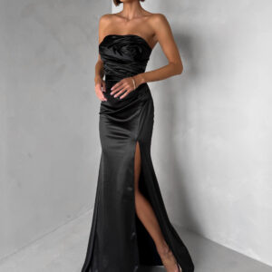 Černé společenské saténové korzetové dlouhé šaty ZONTIRE Velikost: ONESIZE